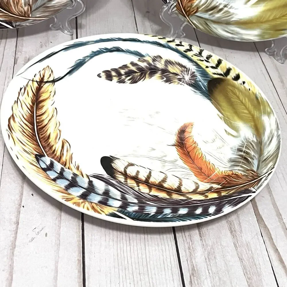 Pier 1 Imports 9” Ironstone Feather Salad Plates Set Of 3 Discontinued Pattern